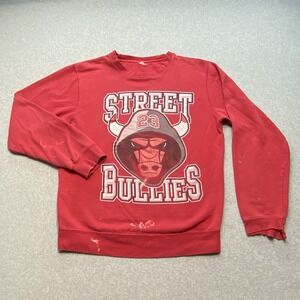 Vintage Chicago Bulls 23 Street Bullies Red Sweatshirt Sz L Distressed Y2K